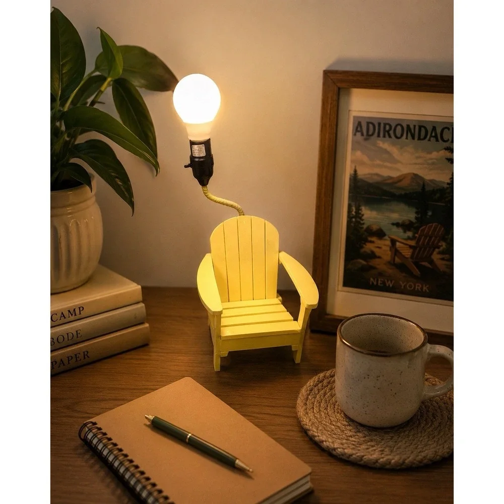 Mini Adirondack Chair Lamp Yellow Cottage Coastal Beach House Accent Light